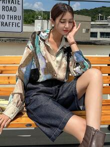 DAZY Graphic Print Drop Shoulder Shirt - Green - View 5