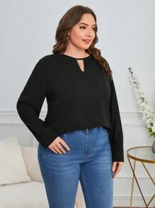 SHEIN Essnce Plus Keyhole Neckline Blouse