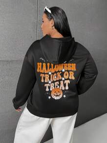 SHEIN EZwear Plus Slogan Graphic Drop Shoulder Drawstring Hoodie