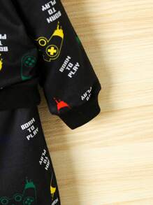 女嬰字母和遊戲手柄圖案連帽衫和運動褲 - 黑色 - 查看 4