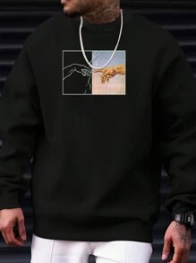 Manfinity Homme Men Plus Hand Print Thermal Lined Sweatshirt - Black - View 1