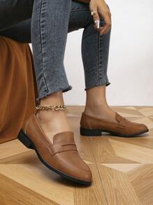 Fall/Winter Women's Loafers, Round Toe Casual Flat Loafers, Outdoor Comfortable Flat Slip-On Shoes, Women's Casual Shoes - Brown - View 4