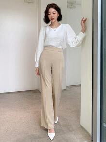 DAZY Seam Detail Flare Leg Pants - Apricot - View 6