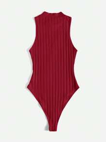 SHEIN Essnce 小高領條紋針織連身背心 - 酒紅色 - 查看 2