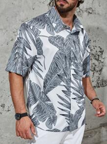 Manfinity RSRT Hommes Plus Chemise Imprimé Tropical - Blanc - Voir 4