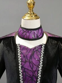 Tween Girl Contrast Lace Flounce Sleeve Mesh Overlay Gown Dress - Purple - View 4