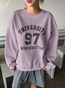 DAZY 字母圖案落肩套頭衫 - 淡紫色 - 查看 4