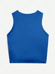 SHEIN EZwear Solid Ruched Crop Tank Top - Blue - View 2