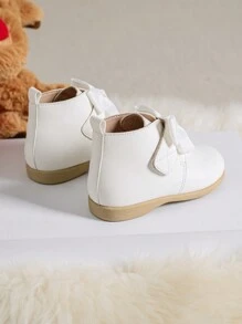 新品到貨女孩時尚公主短靴適用於秋天和冬天帶蝴蝶結,學生靴子英語風格,淺褐色 - 白色 - 查看 2