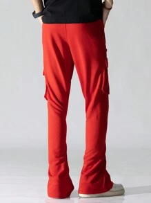 Manfinity EMRG Men Solid Flap Pocket Drawstring Waist Sweatpants - Red - View 2