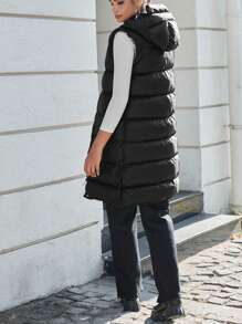 EURMUSE Zip Up Hooded Puffer Vest Coat - Black - View 2