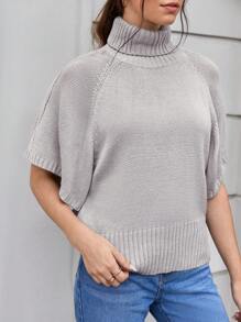 SHEIN LUNE High Neck Batwing Sleeve Sweater Knit Pullover Fall Winter Outfit - Grey - View 1