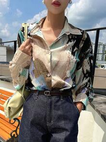 DAZY Graphic Print Drop Shoulder Shirt - Green - View 4