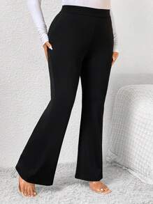 SHEIN Frenchy Talla grande Pantalones acampanados de talle alto - Negro - Ver 5