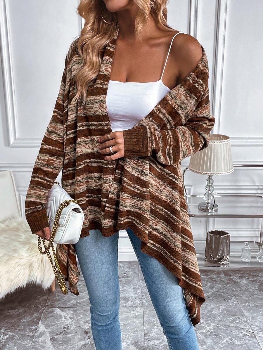 SHEIN LUNE 段染落肩袖開襟開衫 - 彩色 - 查看 1