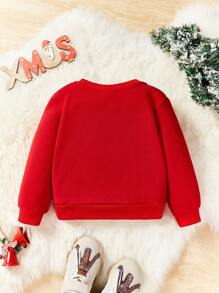 Baby Girl Floral & Letter Graphic Thermal Lined Sweatshirt - Red - View 2