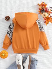 SHEIN 女童豹纹卡通图案插肩袖卫衣 - 咖啡棕 - 查看 2