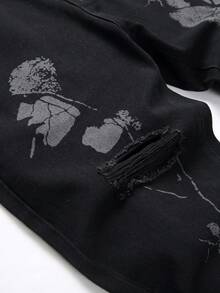 Men Figure Pattern Ripped Jeans - Black - View 9