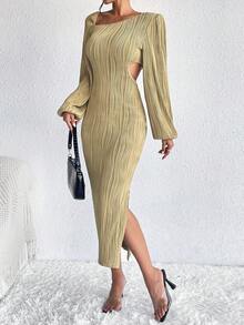 SHEIN Privé Cắt bỏ eo Tách đùi Váy bodycon - màu xanh lá - Xem 5