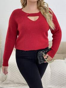 SHEIN Unity Hơn Cắt ra Tay Raglan Áo len - Đỏ - Xem 3