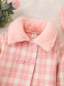 SHEIN Kleine Mädchen Karierter zweireihiger Mantel mit Borg Kragen & Hut