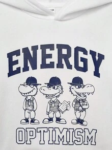 Young Boy Letter & Cartoon Graphic Sweatshirt - White - View 6