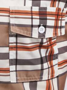 Manfinity Homme 男士格紋印花翻蓋口袋襯衫