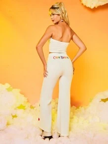 SHEIN X Care Bears Quần bó sát eo có dây rút đồ họa hoạt hình - trắng - Xem 5