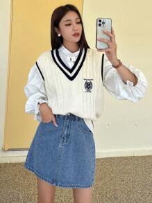 DAZY Slant Pocket Denim Skirt Jeans Skirt - Light Wash - View 2