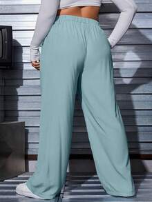 SHEIN EZwear Hơn Chất rắn Túi nghiêng Quần tây - Màu xanh lam - Xem 2