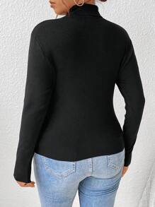 SHEIN Frenchy Plus Áo len cổ giả có gân đan gân - màu đen - Xem 2