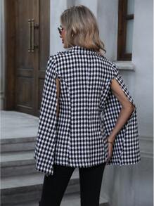SHEIN Clasi In Houndstooth áo tay cánh Đôi ngực Cape Blazer - Đen và trắng - Xem 2