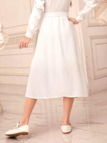 SHEIN Cô gái Tween In Thắt lưng Váy - trắng - Xem 2