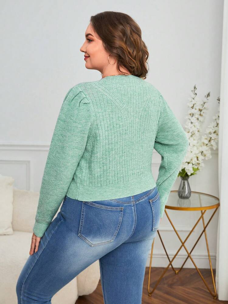Plus Puff Sleeve Button Front Cardigan
