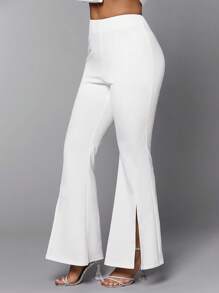 SHEIN BAE Chất rắn Viền chia cắt Quần ống loe - màu đen - Xem 7