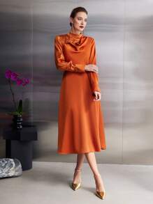 MOTF PREMIUM 垂墜旗袍風格洋裝不附腰帶 - 橘色 - 查看 4