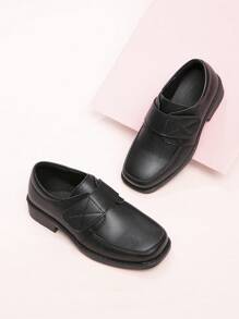 Boys' Retro Stylish Preppy Style Pu Leather Shoes With Hook And Loop For Big Kids