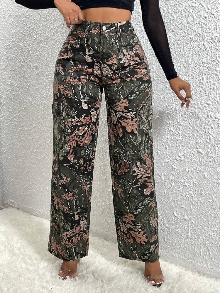 Allover Print Straight Leg Jeans