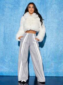 SHEIN PETITE 秋冬款纯色钩眼襟毛绒大衣 - 白色 - 查看 4