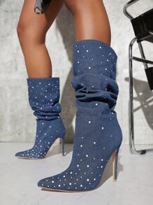 SHUZIA Point Toe Stiletto Heeled Boots - Blue - View 2