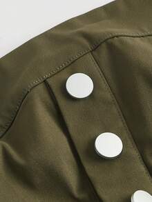 SHEIN MOD Button Detail Shirred Back Tube Top - Army Green - View 4