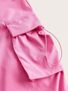 SHEIN ICON Flap Pocket Drawstring Detail Cargo Pants - Pink - View 4