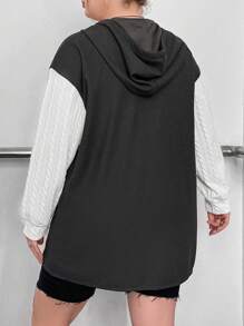 Flirla Plus Colorblock Drop Shoulder Drawstring Hooded Coat - Multicolor - View 2