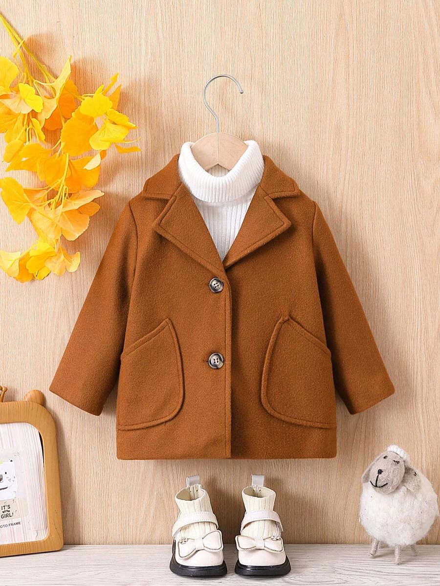 Baby Boy Dual Pocket Single Breasted Overcoat Without Sweater - Coffee Brown - View 1