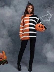 SHEIN Maternity Striped Pattern Drop Shoulder Sweater, For Winter - Multicolor - View 4