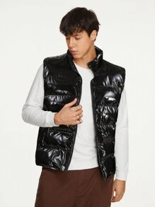 Manfinity RebelGame Men Zip Up Puffer Vest Coat - Black - View 1