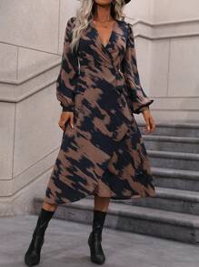 EMERY ROSE Allover Print Knot Side Wrap Dress Maxi Women Outfit Fall Cloth For Women - Multicolor - View 4