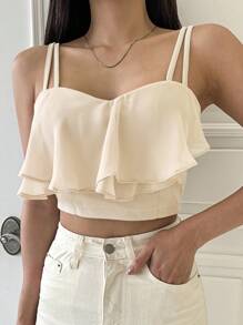 DAZY 素色雙帶吊帶上衣 - 米色 - 查看 4