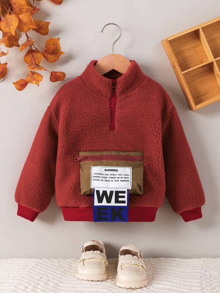 Ragazzine Felpe slogan con toppa con mezza zip teddy