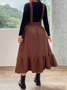 Flirla Hơn Lace lên phía trước Xù Hoa Sen Đầm Tổng thể Without Tee - Cà phê nâu - Xem 2